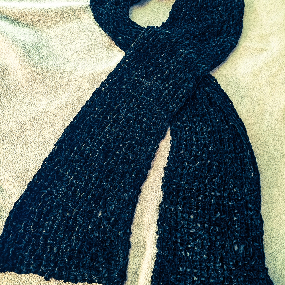 Handknit Velvety Textured Knit Scarf - Black